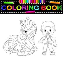 schattige jongen en zebra kleurboek vector