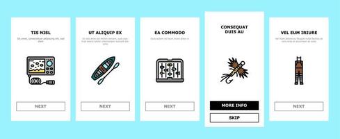 visserij winkel producten onboarding pictogrammen instellen vector