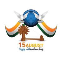 15 augustus tekst met ashok chakra en Indiase driekleurige vlag vector