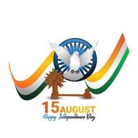 15 augustus tekst met ashok chakra en Indiase driekleurige vlag vector