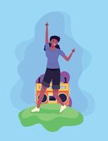 afro meisje dansen met boombox vector