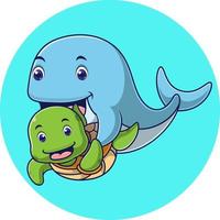 cartoon walvis met schattige schildpad vector