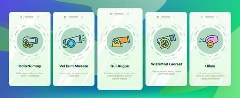 oude kanonnen, artillerie vector onboarding mobiele app paginascherm