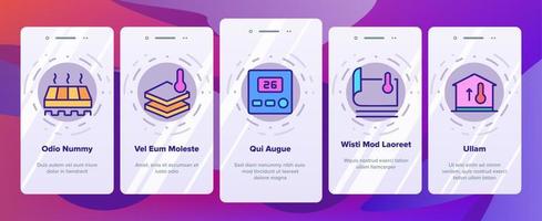 warmte vloeren apparaat onboarding pictogrammen instellen vector