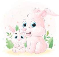 schattig doodle konijn met aquarel illustratie vector