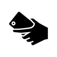 hand met smartphone glyph pictogram vectorillustratie vector