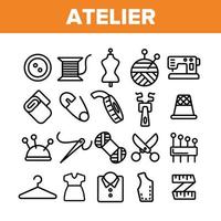 mode atelier en naaien lineaire vector iconen set