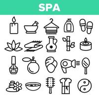 spa schoonheidsservice lineaire vector iconen set