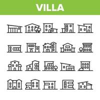 luxe villa, cottage lineaire vector iconen set