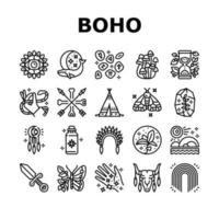 boho stijl decoratie collectie iconen set vector