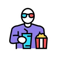 Toeschouwer kijken naar film en eten popcorn in bioscoop kleur pictogram vectorillustratie vector