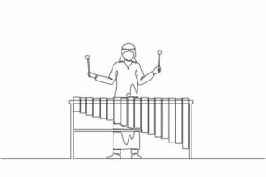 enkele doorlopende lijntekening Arabische man percussiespeler speelt marimba. mannelijke muzikant die traditioneel Mexicaans marimba-instrument speelt op muziekfestival. een lijn tekenen grafisch ontwerp vectorillustratie vector