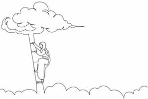 enkele een lijntekening Arabische zakenvrouw klimmen ladder naar cloud. professionele loopbaangroei promotie. bedrijfsontwikkelingsprogramma. doorlopende lijn tekenen ontwerp grafische vectorillustratie vector