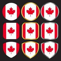 canada vlag vector icon set met gouden en zilveren rand