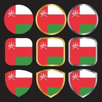 oman vlag vector icon set met gouden en zilveren rand