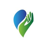 blauwe en groene elegante wassen hand logo pictogrammalplaatje vector