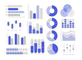 zakelijke en sociale informatie infographic grafiek ontwerpsjabloon set. elementen kit. visuele gegevenspresentatie. bewerkbare staafdiagrammen en cirkelvormige diagrammenverzameling vector