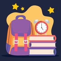 schooltas en boeken met alarm vector