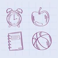 vier schoolbenodigdheden doodle pictogrammen vector