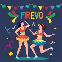 frevo viering belettering met meisjes dansers vector