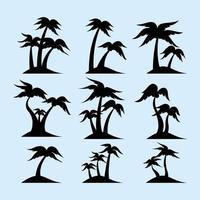 groep kokospalmen silhouet op klein geïsoleerd eiland. set verzameling kokospalmen eiland silhouet vector