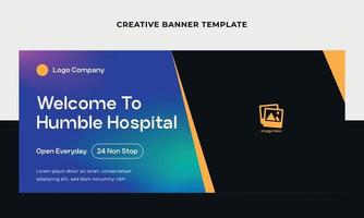 creatief welkomstbannerweb. ziekenhuis thema banner ontwerpsjabloon. geschikt voor sociale media, promotie, reclame vector