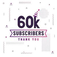 bedankt 60k abonnees, 60000 abonnees vieren modern kleurrijk ontwerp. vector