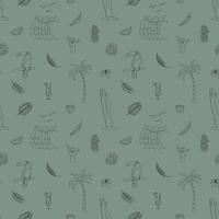 naadloos patroon met handgetekende elementen met een surfthema. golf, surfen, palmbomen en meer. vector