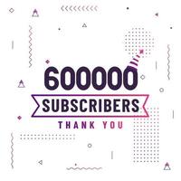 bedankt 600000 abonnees, 600k abonnees vieren modern kleurrijk ontwerp. vector