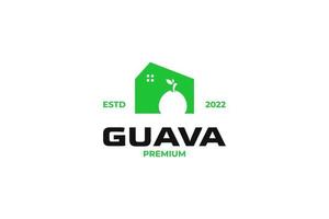 platte guave fruit met huis logo ontwerp vector illustratie idee