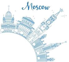 schets de skyline van moskou met blauwe oriëntatiepunten en kopieer ruimte. vector