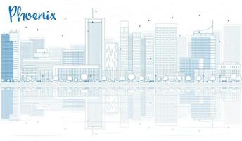 schets phoenix skyline met blauwe gebouwen en reflecties. vector