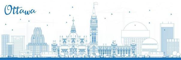 schets de skyline van ottawa met blauwe gebouwen. vector