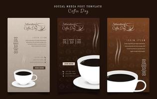 social media postsjabloon op bruine achtergrond met koffiedagontwerp voor koffiereclameontwerp vector