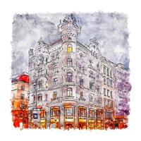 architectuur wenen oostenrijk aquarel schets hand getekende illustratie vector