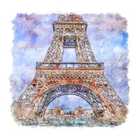 eiffeltoren parijs frankrijk aquarel schets hand getekende illustratie