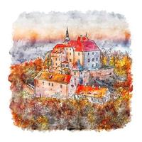 vysoky chlumec kasteel tsjechische republiek aquarel schets hand getekende illustratie vector