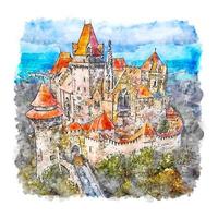 Kreuzenstein kasteel oostenrijk aquarel schets hand getekende illustratie vector