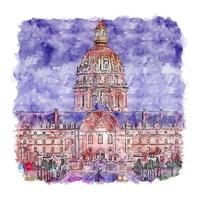 les invalides parijs frankrijk aquarel schets hand getekende illustratie vector