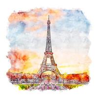 eiffeltoren parijs frankrijk aquarel schets hand getekende illustratie vector