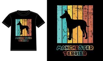 grappige manchester terriër retro vintage zonsondergang t-shirt ontwerpsjabloon, manchester terriër bord, autoruit sticker, pod, dekking, geïsoleerde witte achtergrond, silhouet cadeau voor manchester terriër minnaar vector