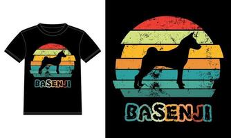 grappige basenji retro vintage zonsondergang t-shirt ontwerpsjabloon, basenji bord, autoruit sticker, pod, dekking, geïsoleerde witte achtergrond, silhouet cadeau voor basenji minnaar vector