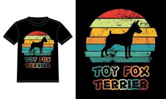 grappige speelgoed fox terrier retro vintage zonsondergang t-shirt ontwerpsjabloon, speelgoed fox terrier bord, autoruit sticker, pod, dekking, geïsoleerde witte achtergrond, silhouet cadeau voor speelgoed fox terrier minnaar vector