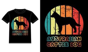 grappige Australische veehond vintage retro zonsondergang silhouet geschenken hondenliefhebber hond eigenaar essentiële t-shirt vector
