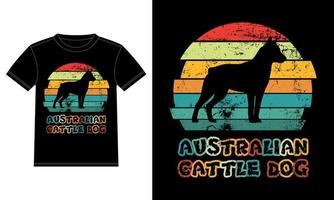 grappige Australische veehond vintage retro zonsondergang silhouet geschenken hondenliefhebber hond eigenaar essentiële t-shirt vector