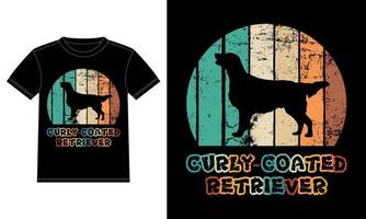 grappige curly coated retriever vintage retro zonsondergang silhouet geschenken hondenliefhebber hondenbezitter essentieel t-shirt vector