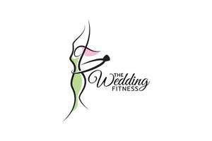 bruiloft fitness-logo met een combinatie van een vrouw met een mooi lichaam die een trouwring draagt als een hoelahoep. vector