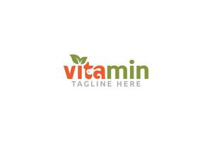 vitamine of voeding huisdier logo. een typografie-logo met een combinatie van tekst, blad en puppy of hond. vector