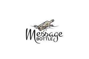 berichtfles logo met een combinatie van een fles en papper die op het water drijft. vector