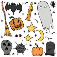 doodle halloween-pictogrammen. halloween vector achtergrond